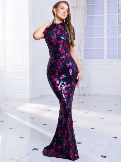 High Neck Floral Cocktail Dress - Image 4