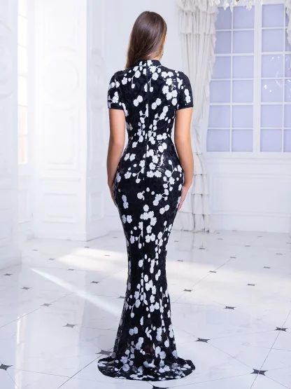 High Neck Floral Cocktail Dress - Image 2