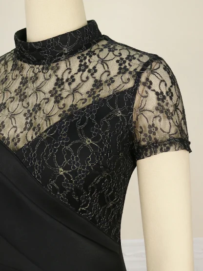 High Neck Lace Cocktail Dress - Image 2