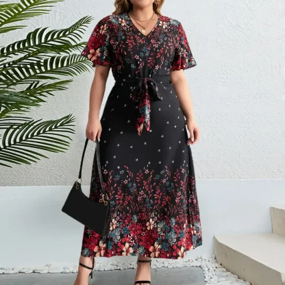 Floral Lace-Up Maxi Cocktail Dress