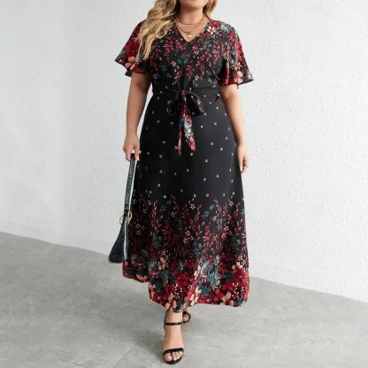 Floral Lace-Up Maxi Cocktail Dress - Image 3