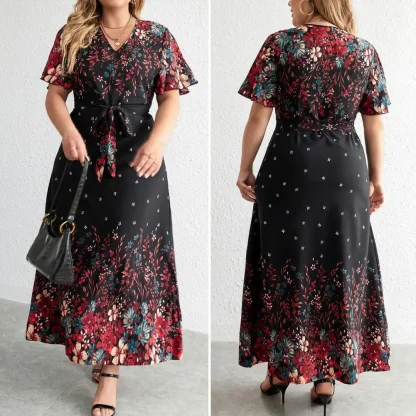 Floral Lace-Up Maxi Cocktail Dress - Image 5