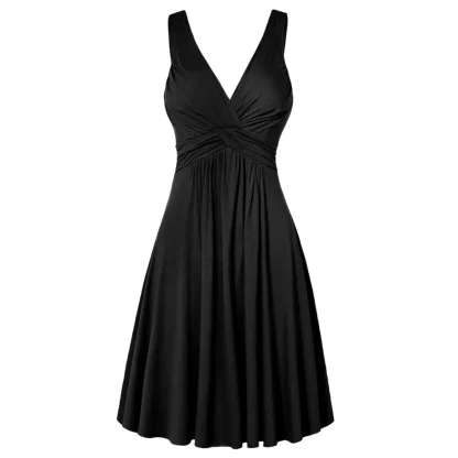 V-Neck Pleated Flare Cocktail Dress