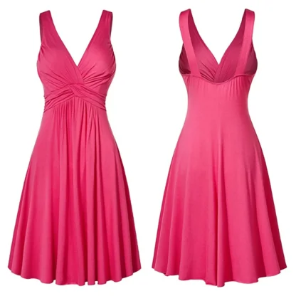 V-Neck Pleated Flare Cocktail Dress - Image 4