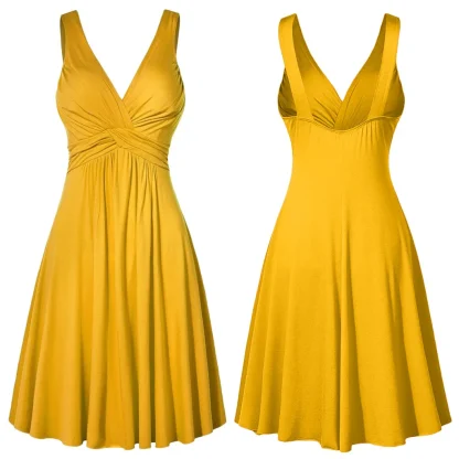V-Neck Pleated Flare Cocktail Dress - Image 6
