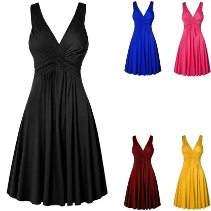 V-Neck Pleated Flare Cocktail Dress - Image 7