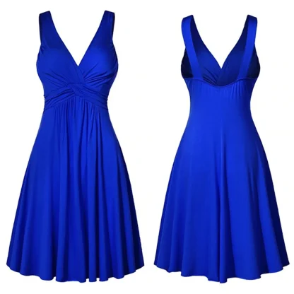 V-Neck Pleated Flare Cocktail Dress - Image 3