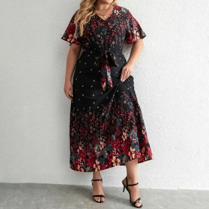 Floral Lace-Up Maxi Cocktail Dress - Image 2