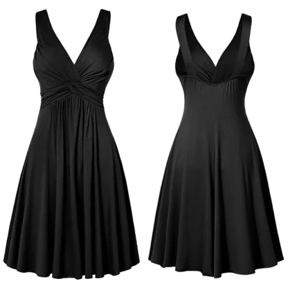 V-Neck Pleated Flare Cocktail Dress - Image 2