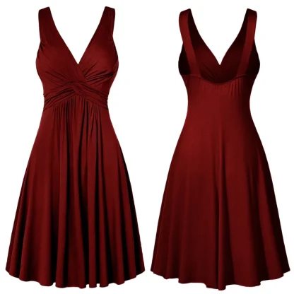 V-Neck Pleated Flare Cocktail Dress - Image 5